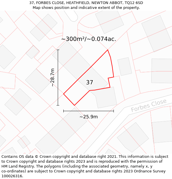 37, FORBES CLOSE, HEATHFIELD, NEWTON ABBOT, TQ12 6SD: Plot and title map