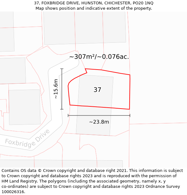 37, FOXBRIDGE DRIVE, HUNSTON, CHICHESTER, PO20 1NQ: Plot and title map