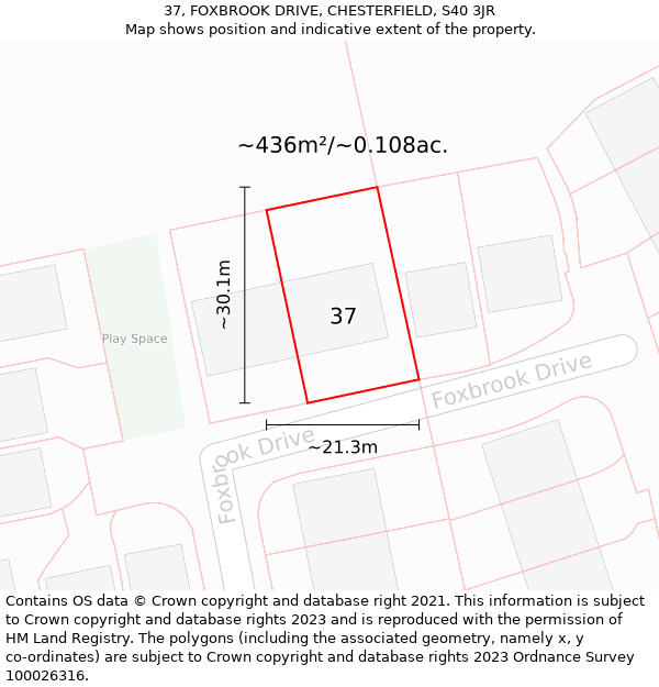 37, FOXBROOK DRIVE, CHESTERFIELD, S40 3JR: Plot and title map