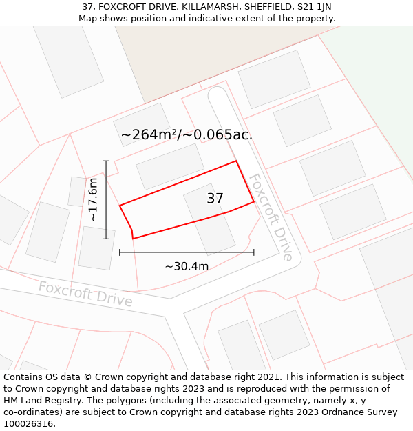 37, FOXCROFT DRIVE, KILLAMARSH, SHEFFIELD, S21 1JN: Plot and title map