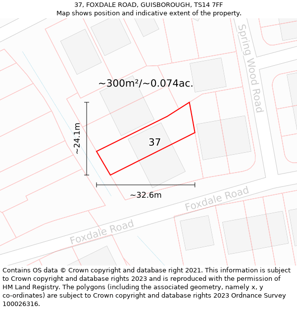 37, FOXDALE ROAD, GUISBOROUGH, TS14 7FF: Plot and title map