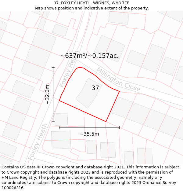 37, FOXLEY HEATH, WIDNES, WA8 7EB: Plot and title map