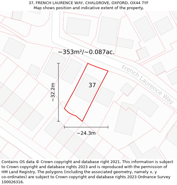 37, FRENCH LAURENCE WAY, CHALGROVE, OXFORD, OX44 7YF: Plot and title map