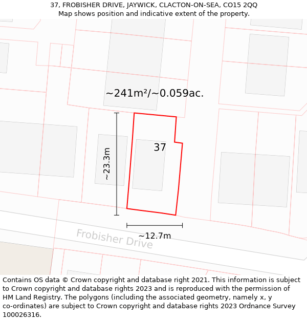 37, FROBISHER DRIVE, JAYWICK, CLACTON-ON-SEA, CO15 2QQ: Plot and title map