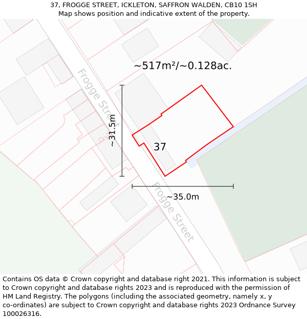 37, FROGGE STREET, ICKLETON, SAFFRON WALDEN, CB10 1SH: Plot and title map