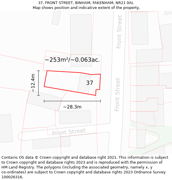 37, FRONT STREET, BINHAM, FAKENHAM, NR21 0AL: Plot and title map