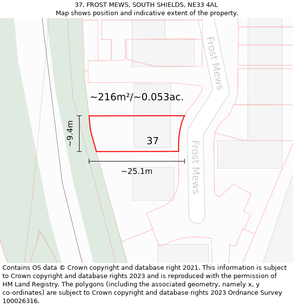 37, FROST MEWS, SOUTH SHIELDS, NE33 4AL: Plot and title map