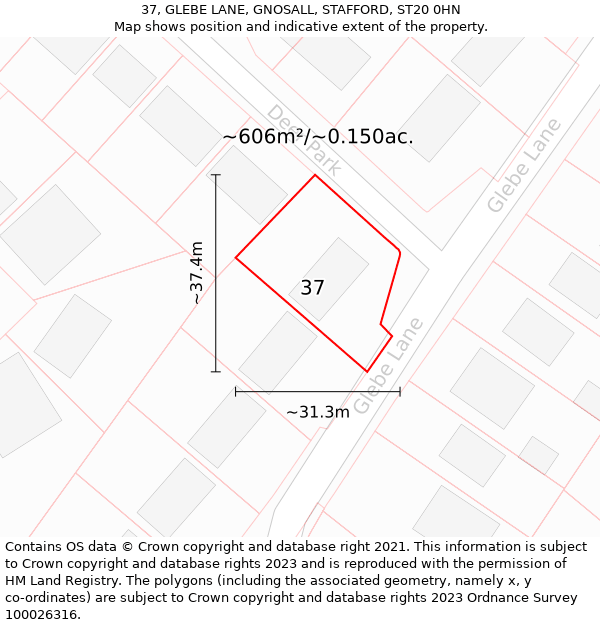 37, GLEBE LANE, GNOSALL, STAFFORD, ST20 0HN: Plot and title map