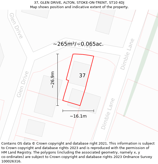 37, GLEN DRIVE, ALTON, STOKE-ON-TRENT, ST10 4DJ: Plot and title map