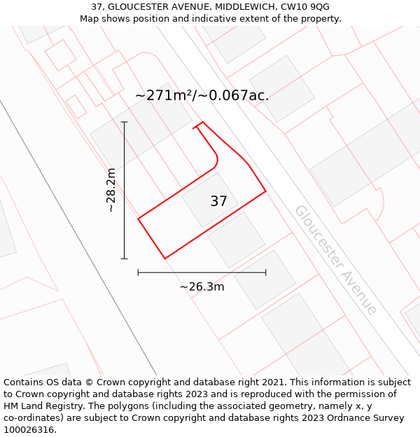 37, GLOUCESTER AVENUE, MIDDLEWICH, CW10 9QG: Plot and title map