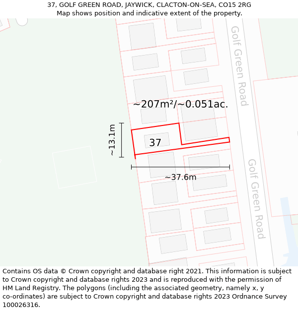 37, GOLF GREEN ROAD, JAYWICK, CLACTON-ON-SEA, CO15 2RG: Plot and title map