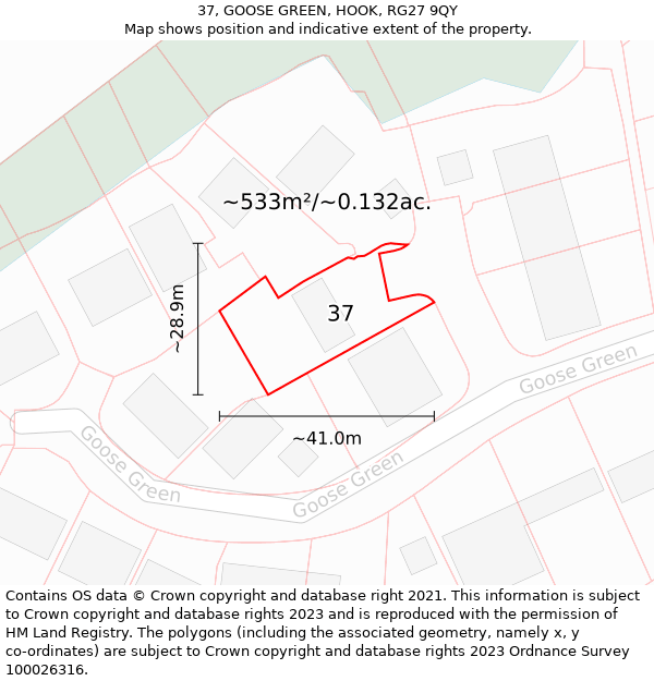 37, GOOSE GREEN, HOOK, RG27 9QY: Plot and title map