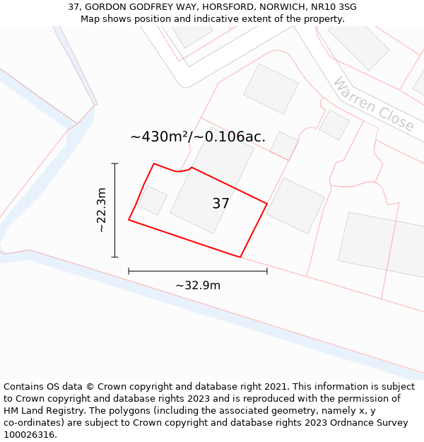 37, GORDON GODFREY WAY, HORSFORD, NORWICH, NR10 3SG: Plot and title map