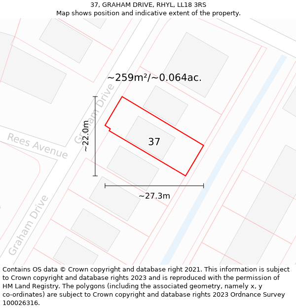 37, GRAHAM DRIVE, RHYL, LL18 3RS: Plot and title map