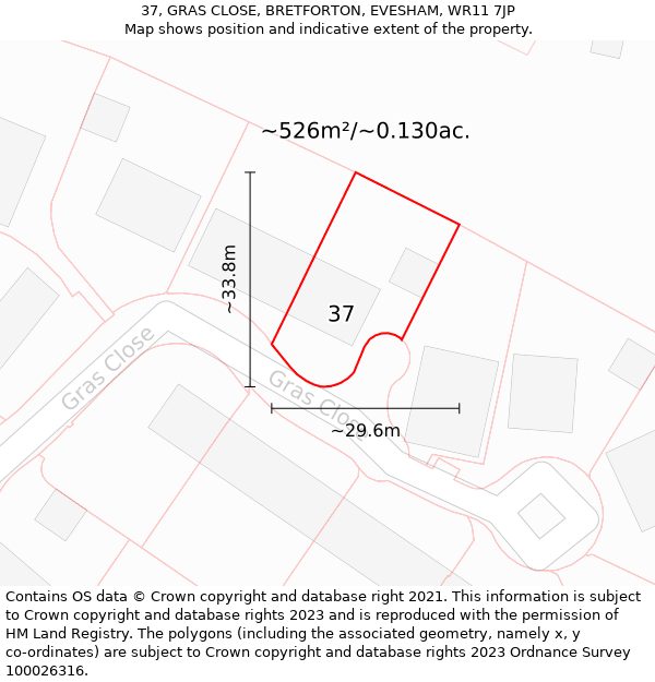 37, GRAS CLOSE, BRETFORTON, EVESHAM, WR11 7JP: Plot and title map