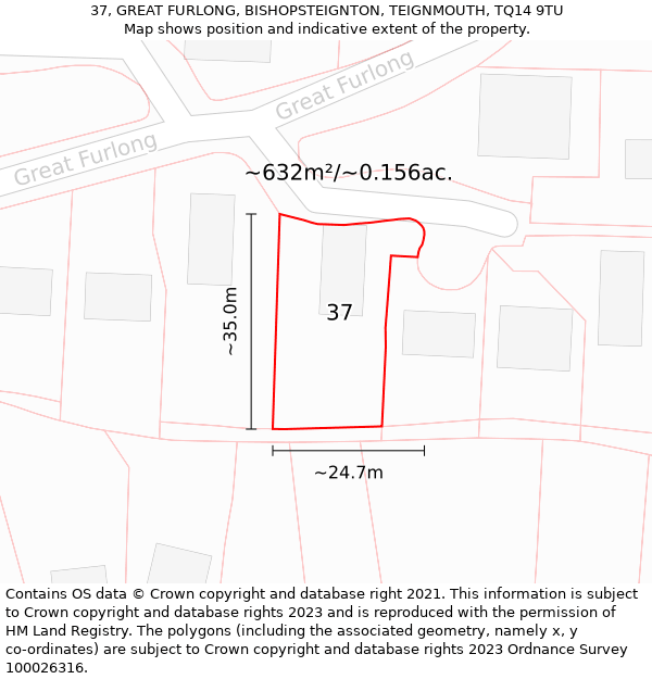 37, GREAT FURLONG, BISHOPSTEIGNTON, TEIGNMOUTH, TQ14 9TU: Plot and title map