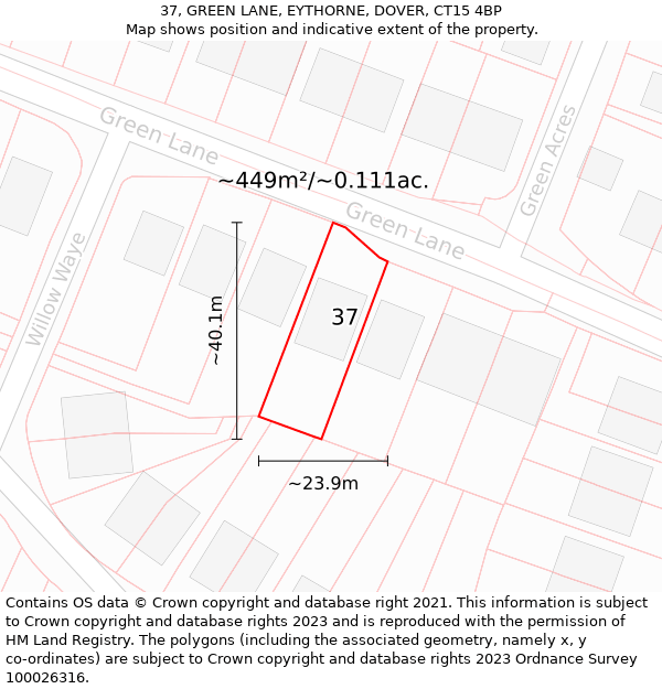 37, GREEN LANE, EYTHORNE, DOVER, CT15 4BP: Plot and title map