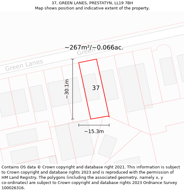 37, GREEN LANES, PRESTATYN, LL19 7BH: Plot and title map