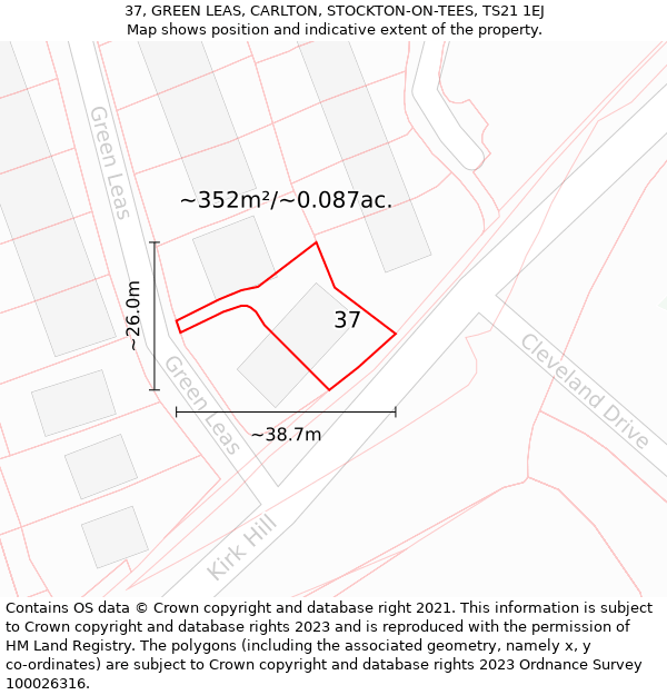 37, GREEN LEAS, CARLTON, STOCKTON-ON-TEES, TS21 1EJ: Plot and title map