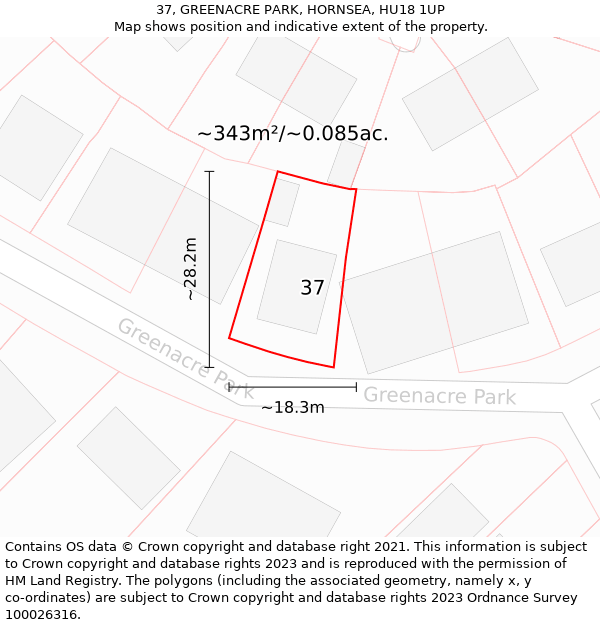 37, GREENACRE PARK, HORNSEA, HU18 1UP: Plot and title map