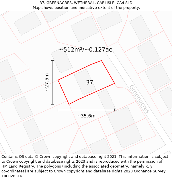 37, GREENACRES, WETHERAL, CARLISLE, CA4 8LD: Plot and title map