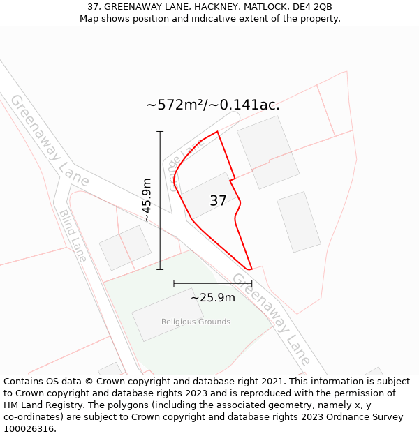 37, GREENAWAY LANE, HACKNEY, MATLOCK, DE4 2QB: Plot and title map