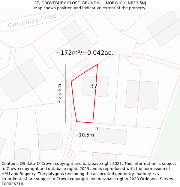 37, GROVEBURY CLOSE, BRUNDALL, NORWICH, NR13 5NJ: Plot and title map