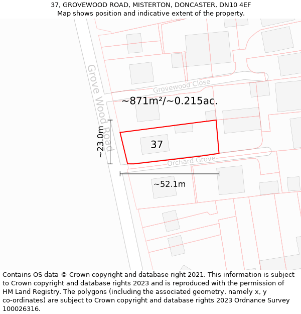 37, GROVEWOOD ROAD, MISTERTON, DONCASTER, DN10 4EF: Plot and title map