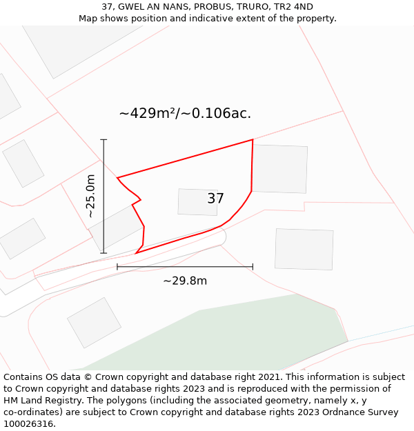 37, GWEL AN NANS, PROBUS, TRURO, TR2 4ND: Plot and title map