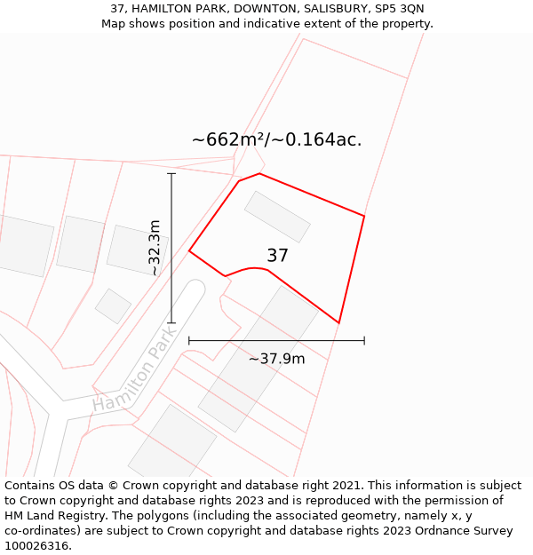 37, HAMILTON PARK, DOWNTON, SALISBURY, SP5 3QN: Plot and title map