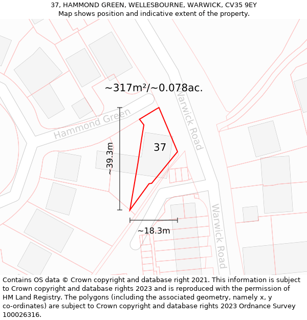 37, HAMMOND GREEN, WELLESBOURNE, WARWICK, CV35 9EY: Plot and title map