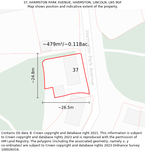 37, HARMSTON PARK AVENUE, HARMSTON, LINCOLN, LN5 9GF: Plot and title map