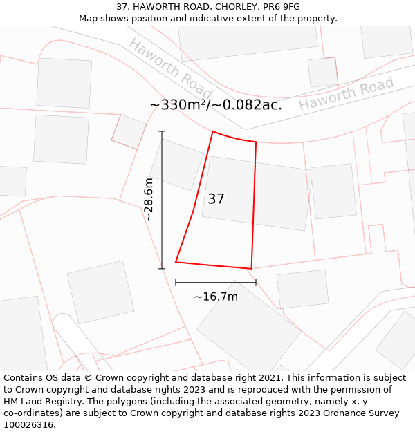 37, HAWORTH ROAD, CHORLEY, PR6 9FG: Plot and title map