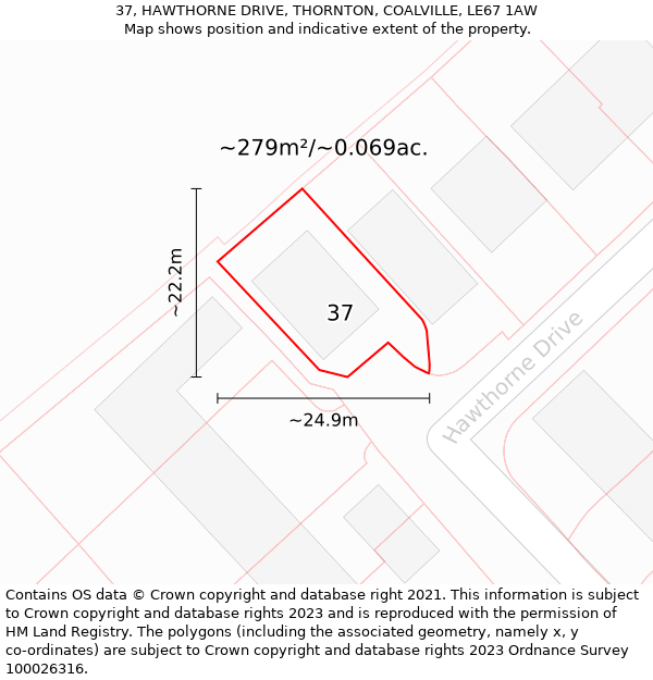 37, HAWTHORNE DRIVE, THORNTON, COALVILLE, LE67 1AW: Plot and title map