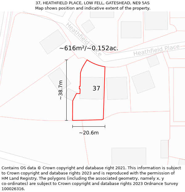 37, HEATHFIELD PLACE, LOW FELL, GATESHEAD, NE9 5AS: Plot and title map