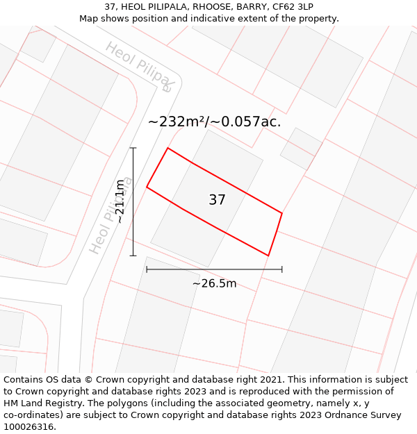 37, HEOL PILIPALA, RHOOSE, BARRY, CF62 3LP: Plot and title map