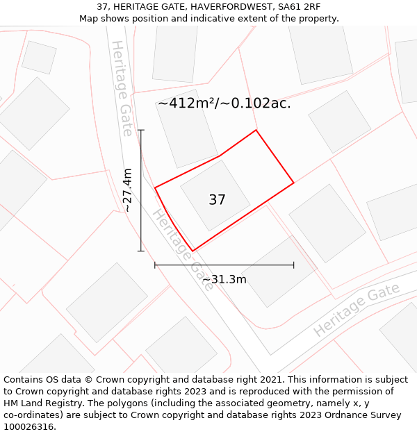 37, HERITAGE GATE, HAVERFORDWEST, SA61 2RF: Plot and title map