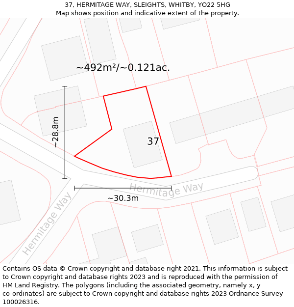 37, HERMITAGE WAY, SLEIGHTS, WHITBY, YO22 5HG: Plot and title map