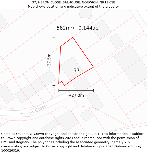 37, HERON CLOSE, SALHOUSE, NORWICH, NR13 6SB: Plot and title map