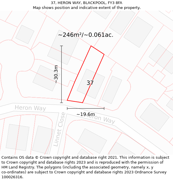 37, HERON WAY, BLACKPOOL, FY3 8FA: Plot and title map