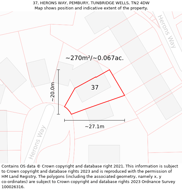 37, HERONS WAY, PEMBURY, TUNBRIDGE WELLS, TN2 4DW: Plot and title map