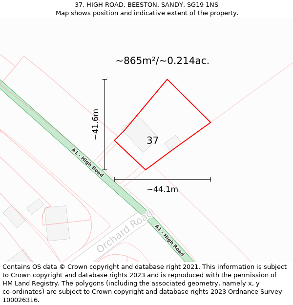 37, HIGH ROAD, BEESTON, SANDY, SG19 1NS: Plot and title map