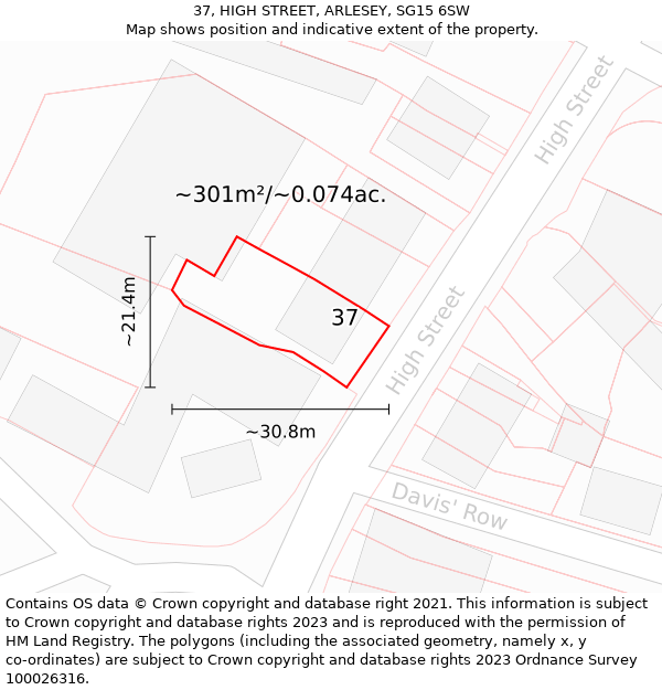 37, HIGH STREET, ARLESEY, SG15 6SW: Plot and title map