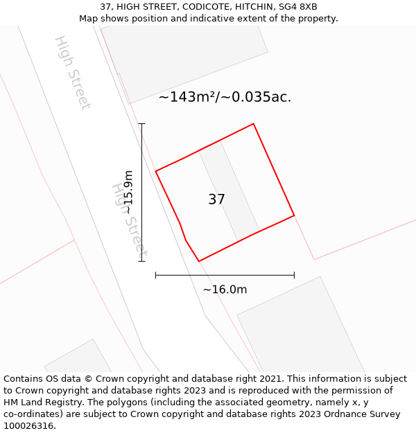 37, HIGH STREET, CODICOTE, HITCHIN, SG4 8XB: Plot and title map