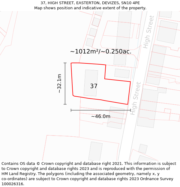 37, HIGH STREET, EASTERTON, DEVIZES, SN10 4PE: Plot and title map