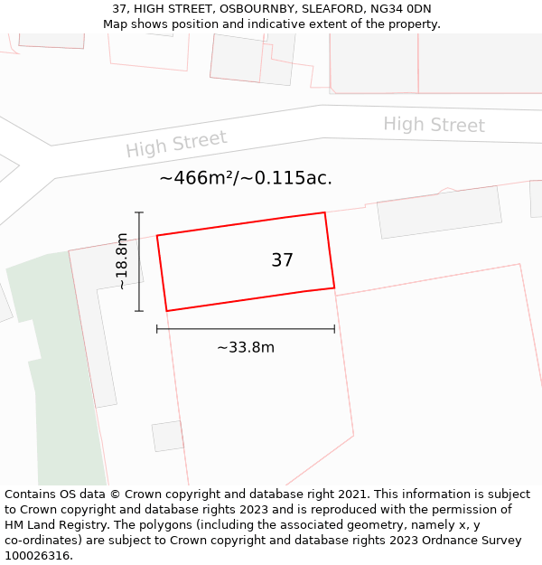 37, HIGH STREET, OSBOURNBY, SLEAFORD, NG34 0DN: Plot and title map