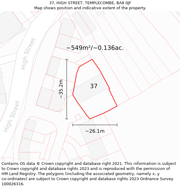 37, HIGH STREET, TEMPLECOMBE, BA8 0JF: Plot and title map