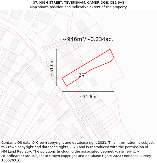 37, HIGH STREET, TEVERSHAM, CAMBRIDGE, CB1 9AS: Plot and title map