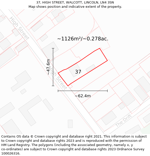 37, HIGH STREET, WALCOTT, LINCOLN, LN4 3SN: Plot and title map