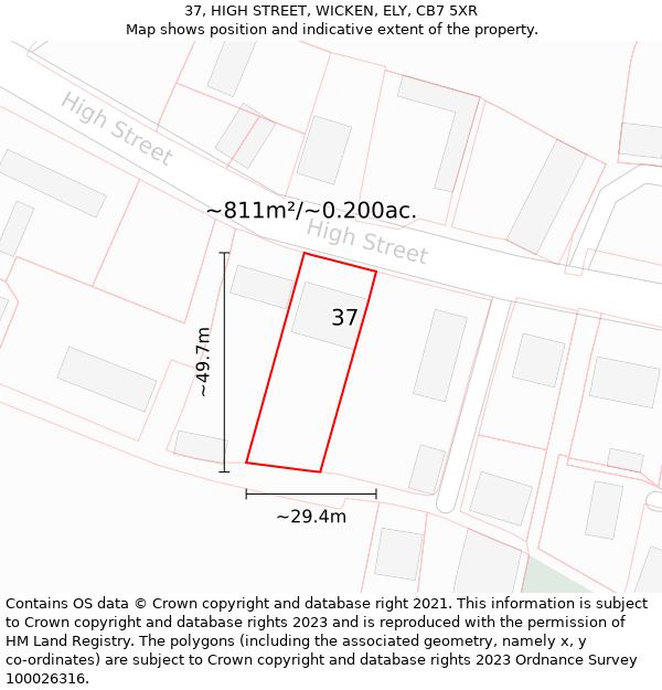 37, HIGH STREET, WICKEN, ELY, CB7 5XR: Plot and title map